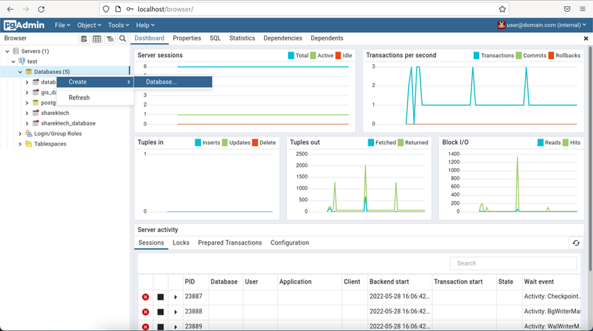 أمر create database pgadmin