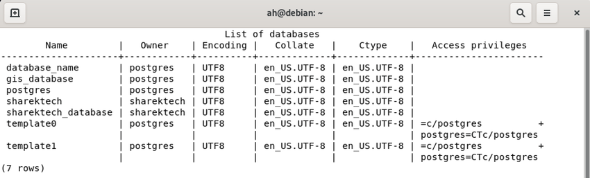 أمر list database result